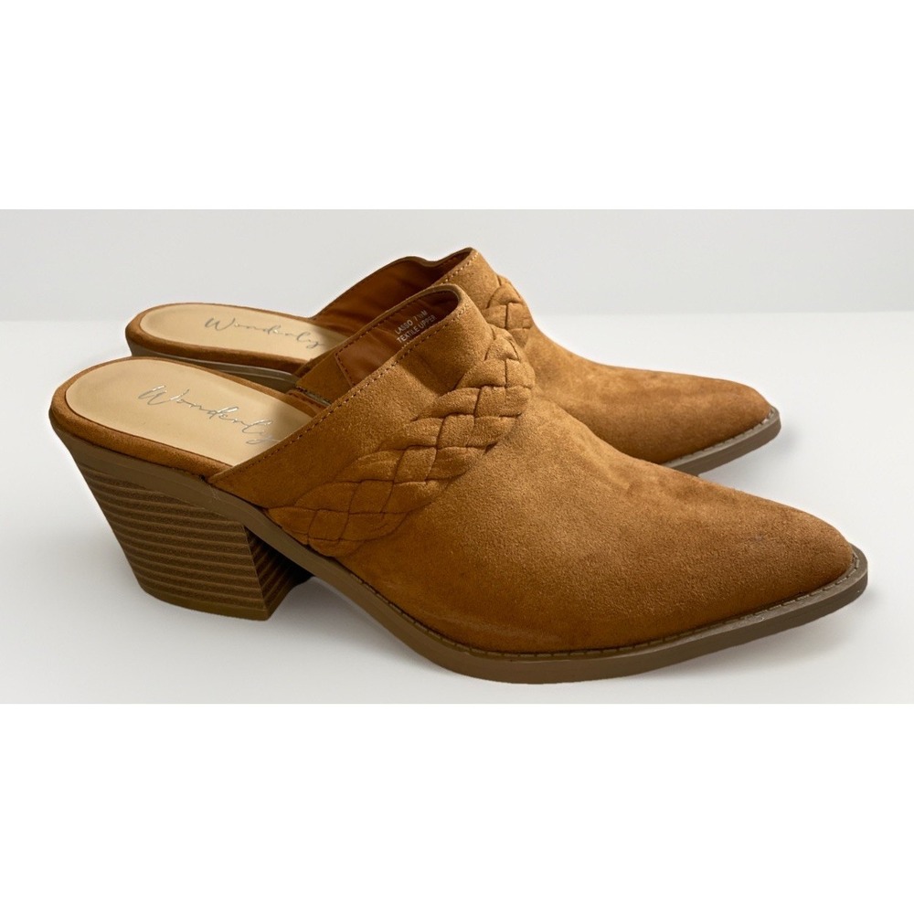 Wonderly Tan Faux Suede‎ Southwestern Lasso Braided Mules Women's Size 7.5 M